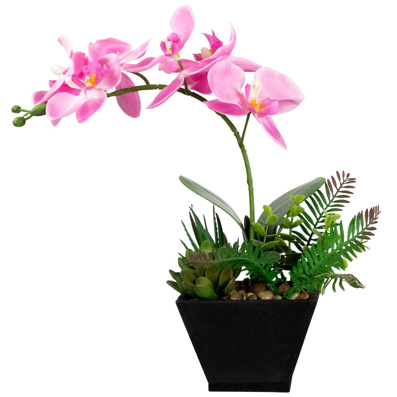 Northlight Artificial Orchid with Succulent Plants - 13" - Light Pink